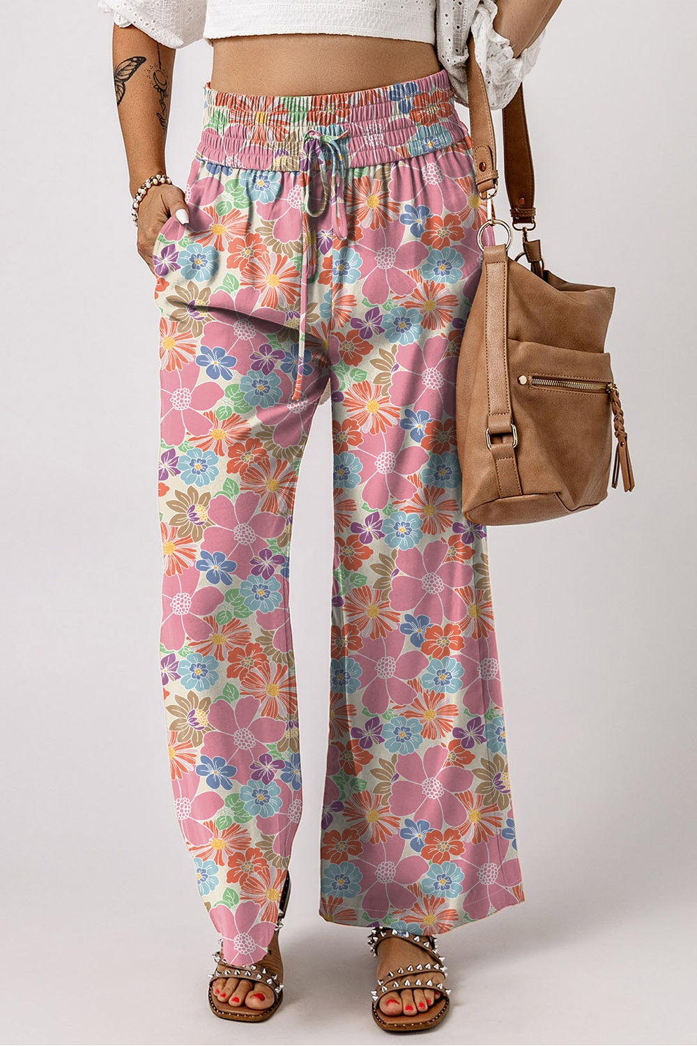 Dot Drawstring Printed Wide Leg Pants - ThingsWeUseAndLove 