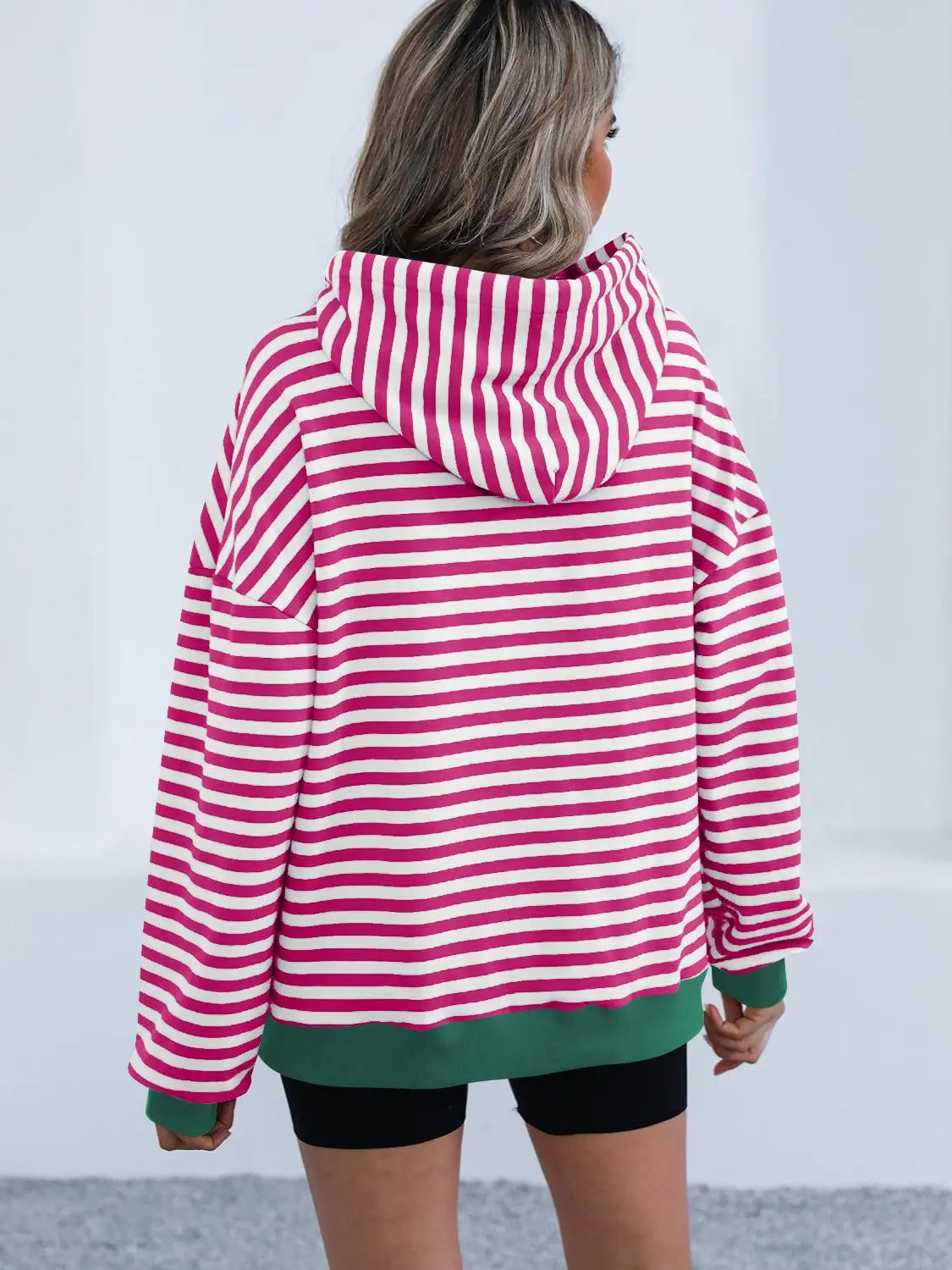 Drawstring Striped Long Sleeve Hoodie - ThingsWeUseAndLove 