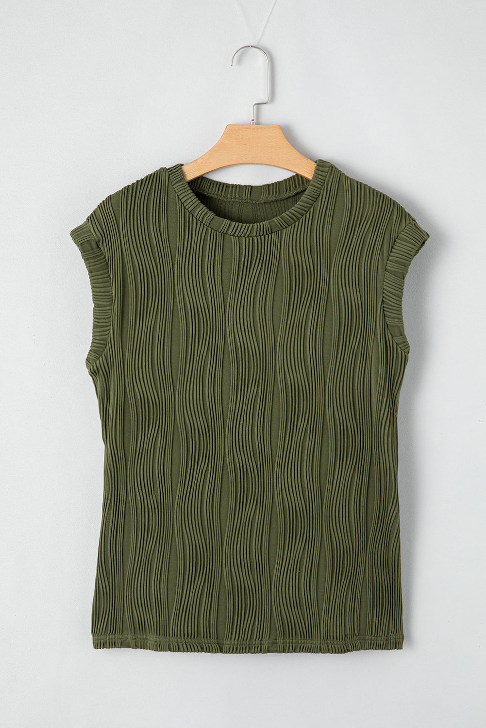 Wavy Textured Cap Sleeve Top - ThingsWeUseAndLove 