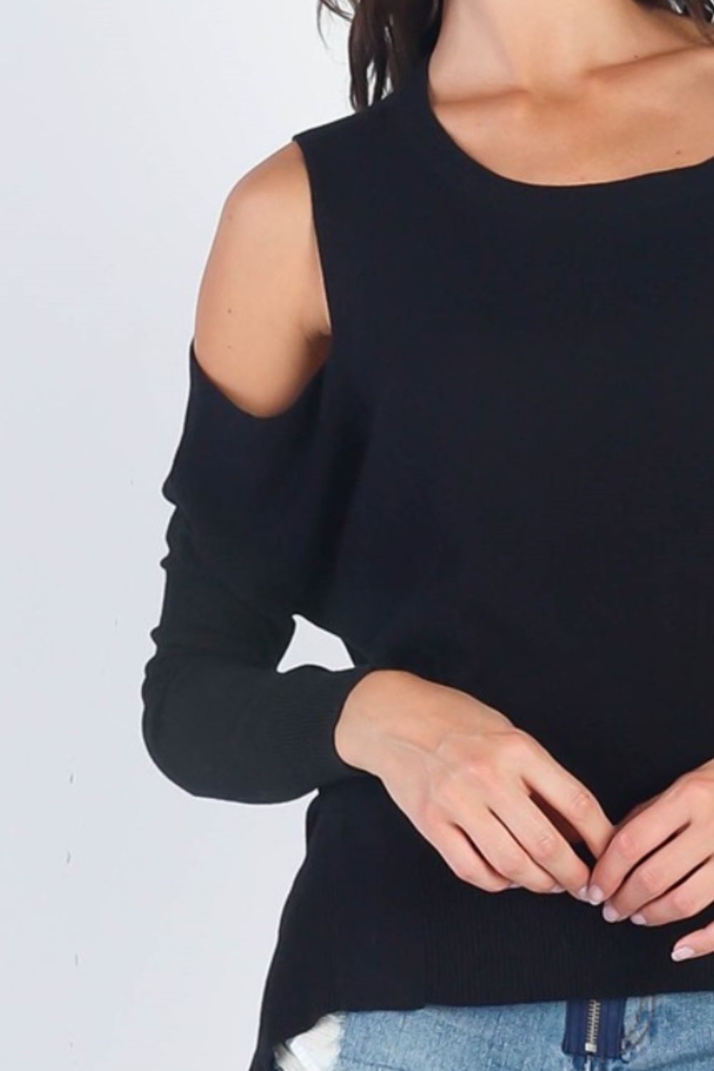 Long-Sleeve Cold Shoulder Knit Top - ThingsWeUseAndLove 