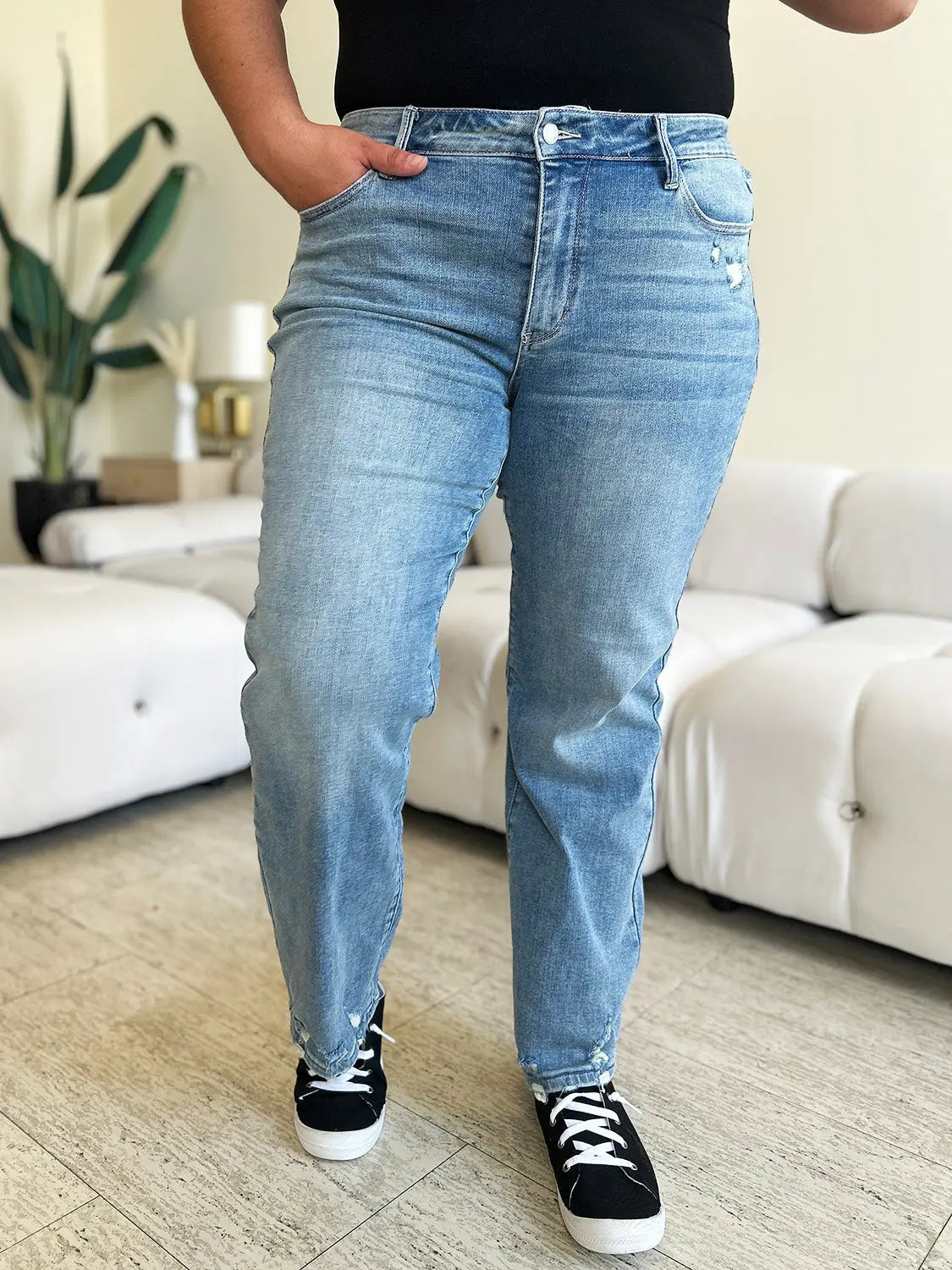 Judy Blue Full Size High Waist Distressed Straight Jeans - ThingsWeUseAndLove 