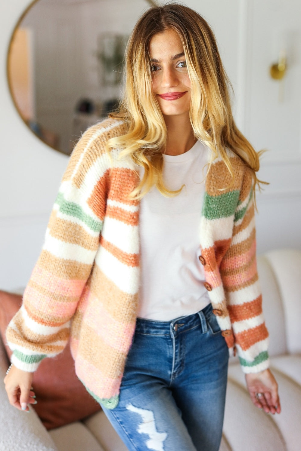 Button Down Striped Sweater Cardigan - ThingsWeUseAndLove 