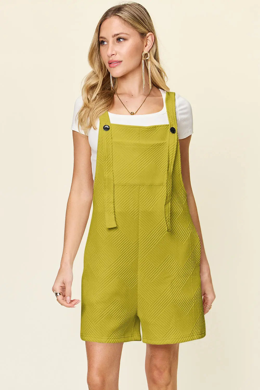 Size Inclusive Texture Sleeveless Romper - ThingsWeUseAndLove Chartreuse-3XL