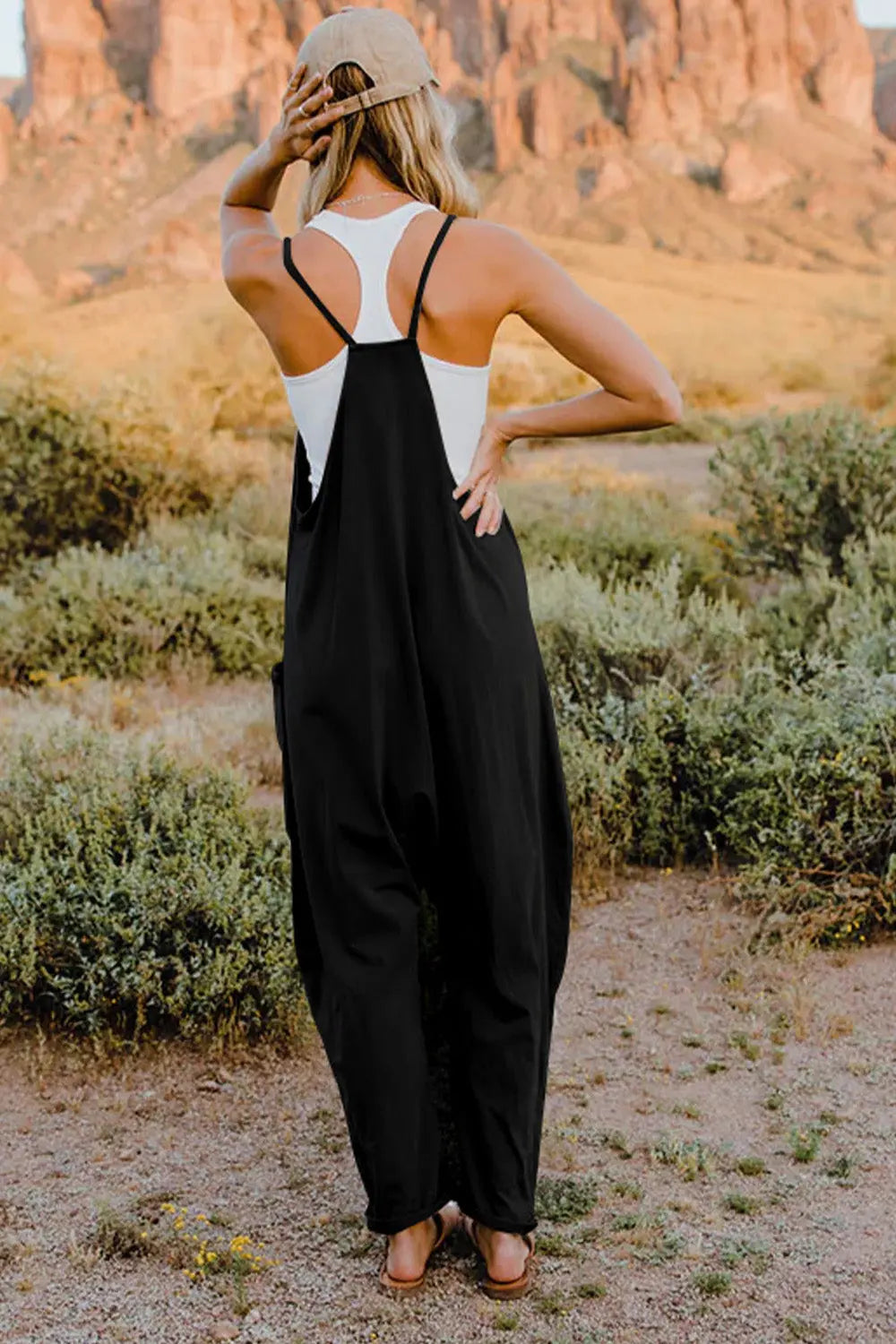 Dakota Size Inclusive V-Neck Sleeveless Jumpsuit with Pockets - ThingsWeUseAndLove 