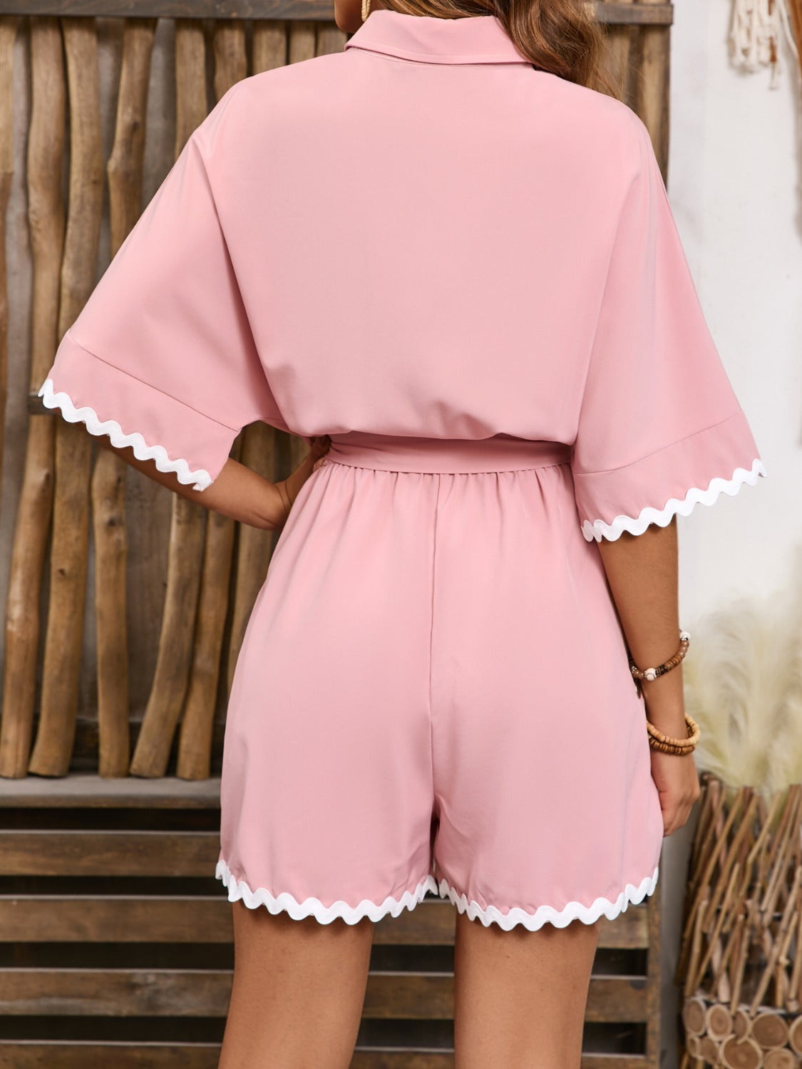 Pretty in Pink Trim Half Sleeve Romper - ThingsWeUseAndLove 