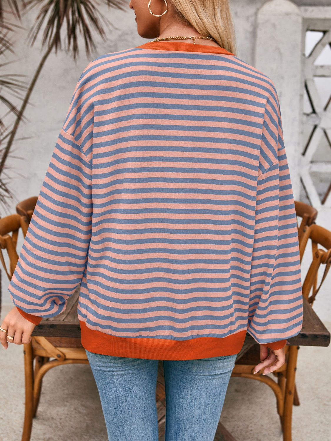 Aviana Contrast Striped Long Sleeve Sweatshirt - ThingsWeUseAndLove 