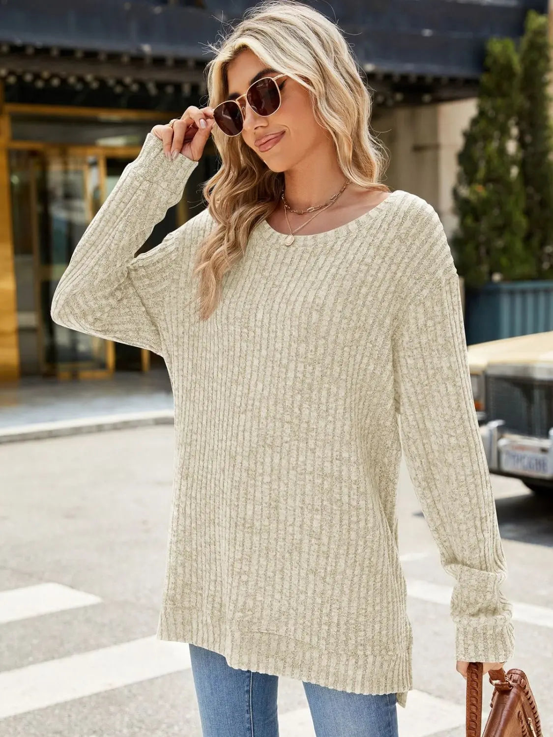 Round Neck Long Sleeve Sweater - ThingsWeUseAndLove 