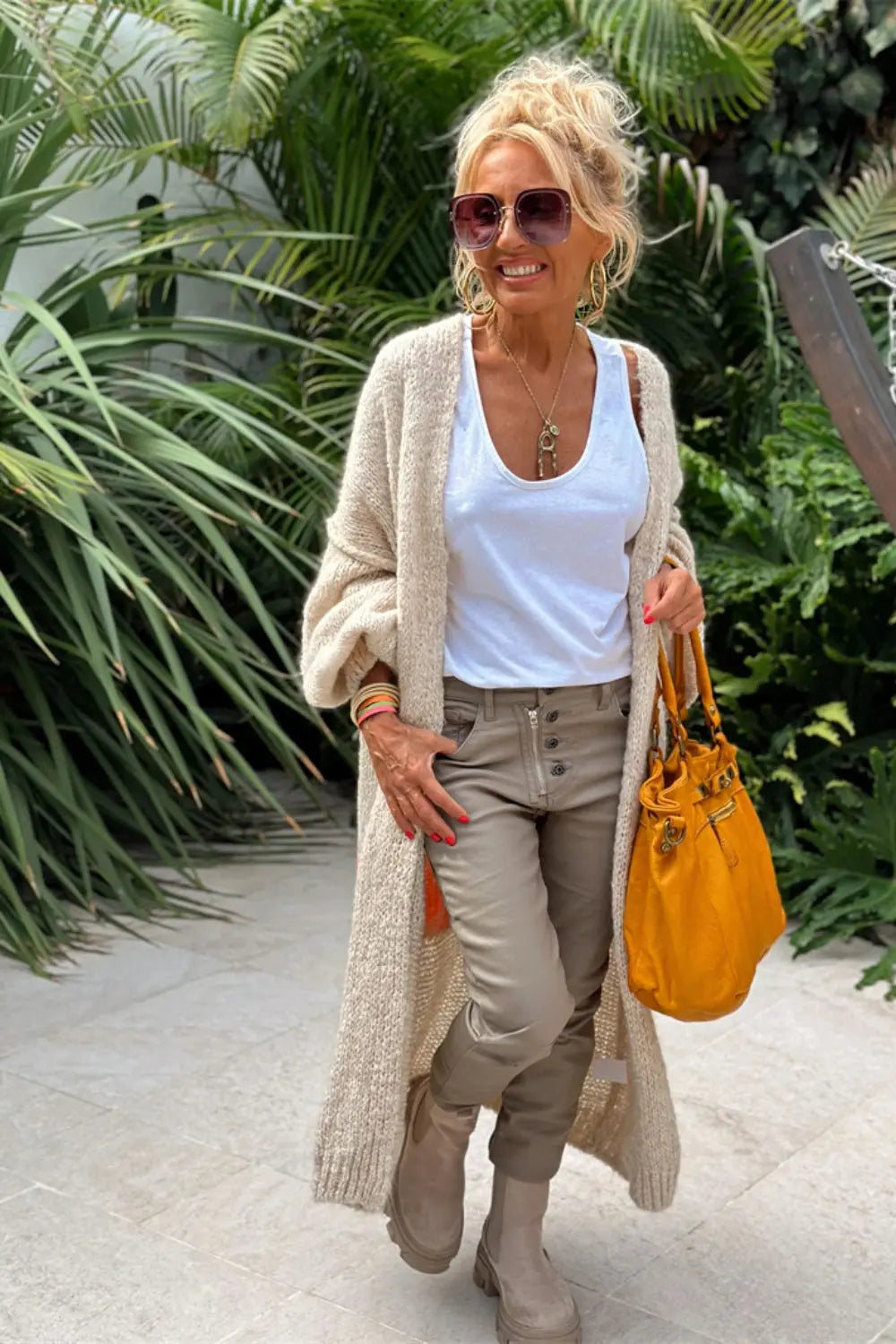 Lyddi Letter Dropped Shoulder Long Sleeve Cardigan - ThingsWeUseAndLove 