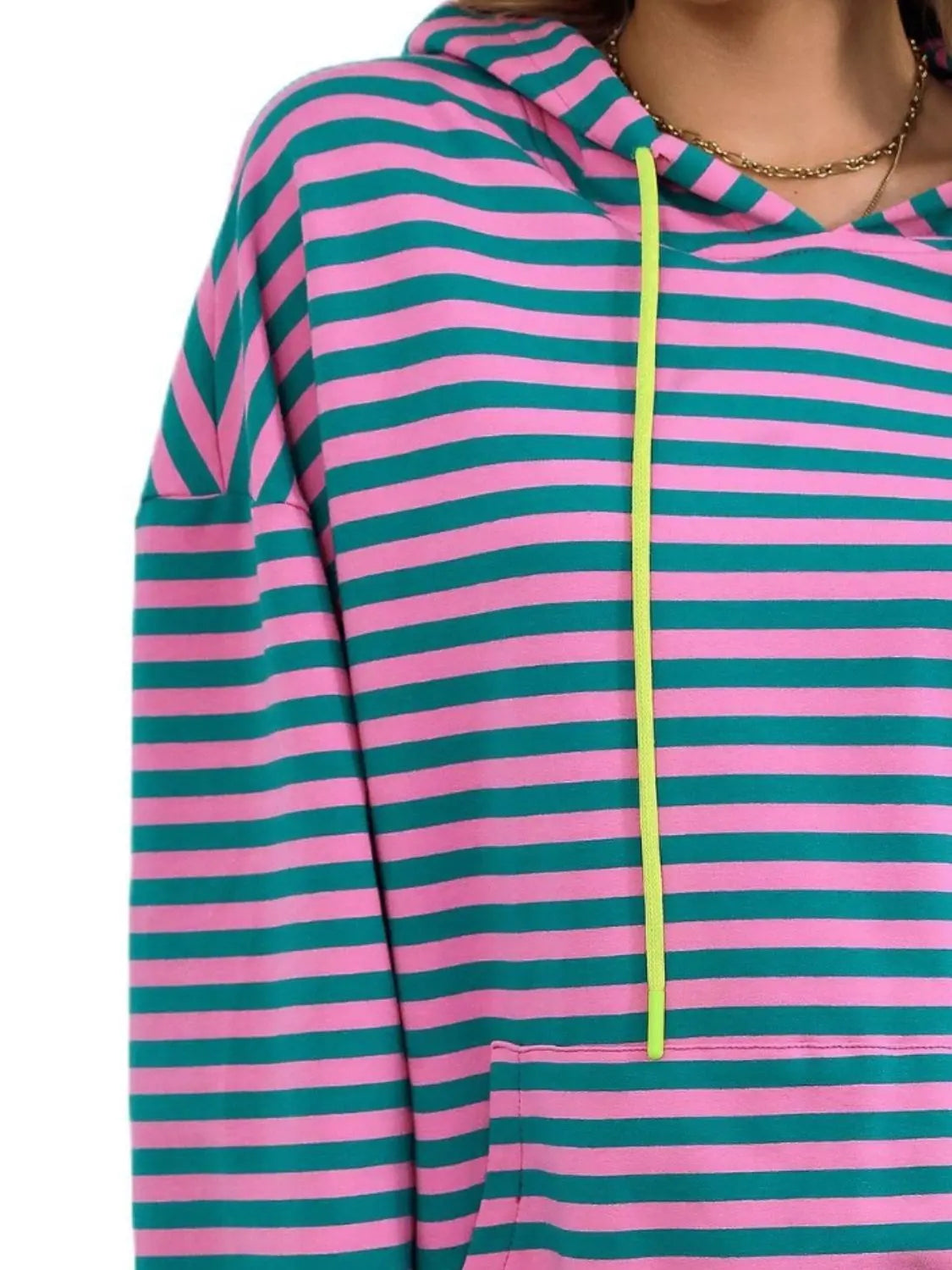 Drawstring Striped Long Sleeve Hoodie - ThingsWeUseAndLove 