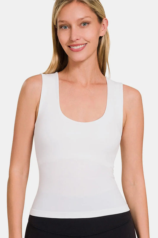 Liv White Cropped Padded Seamless Tank - ThingsWeUseAndLove White-L-XL