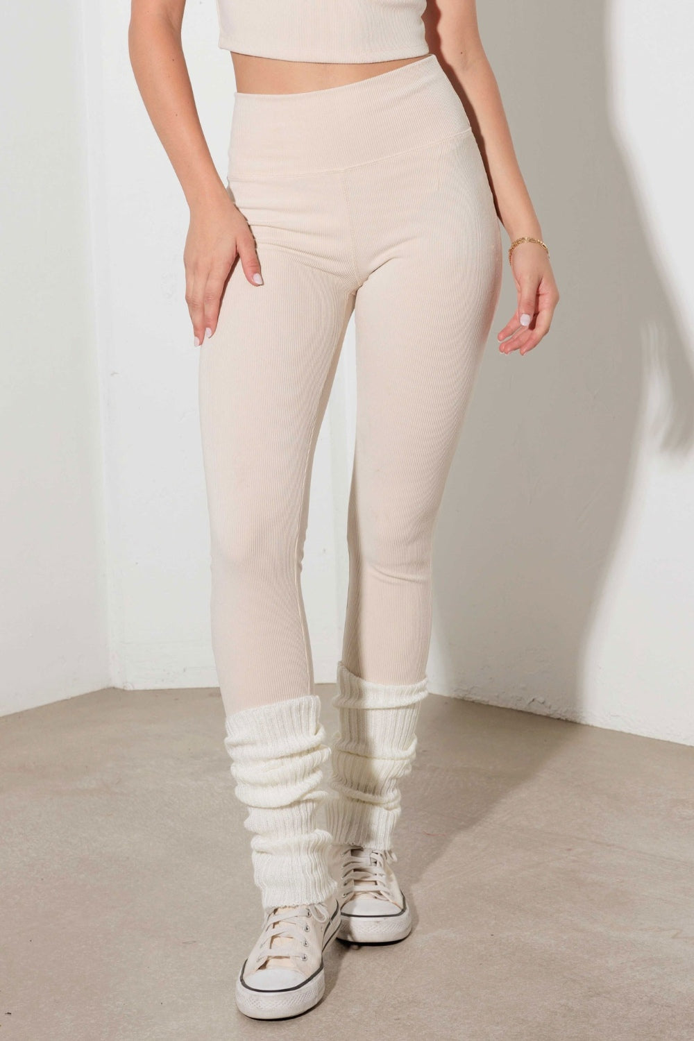 Ribbed Crop Cami and High Waist Brushed Leggings Set - ThingsWeUseAndLove 