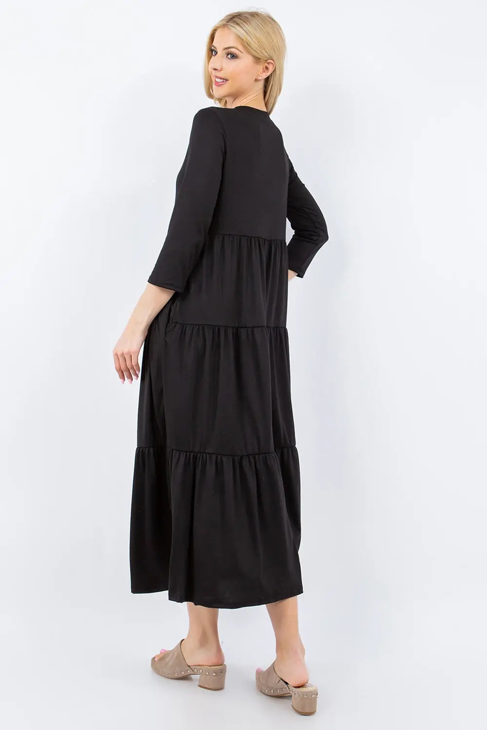 Size-Inclusive Tiered Midi Dress with Pockets - ThingsWeUseAndLove 