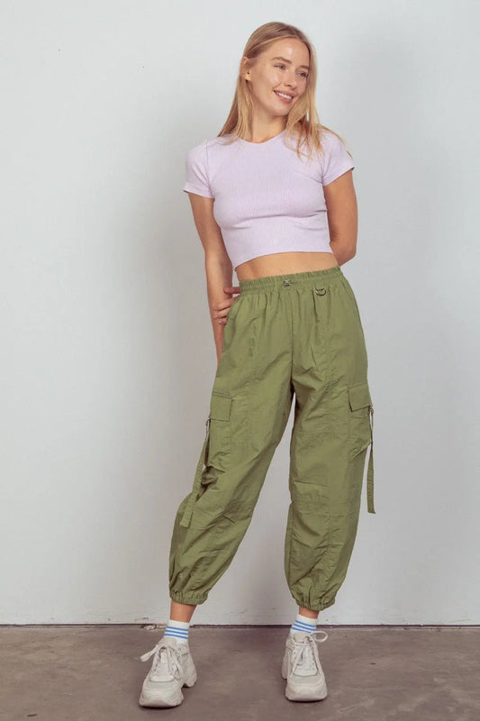 Kam  Elastic Waist Woven Cargo Pants - ThingsWeUseAndLove 