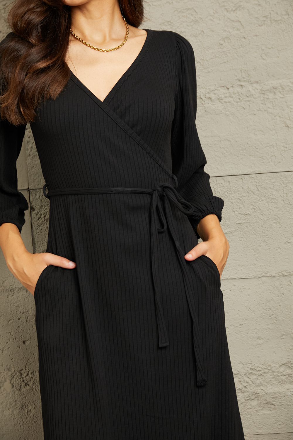 Timeless Surplice Flare Ruching Dress - ThingsWeUseAndLove 