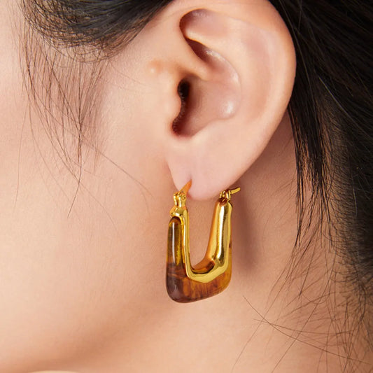 Resin Copper U Shape Earrings - ThingsWeUseAndLove 