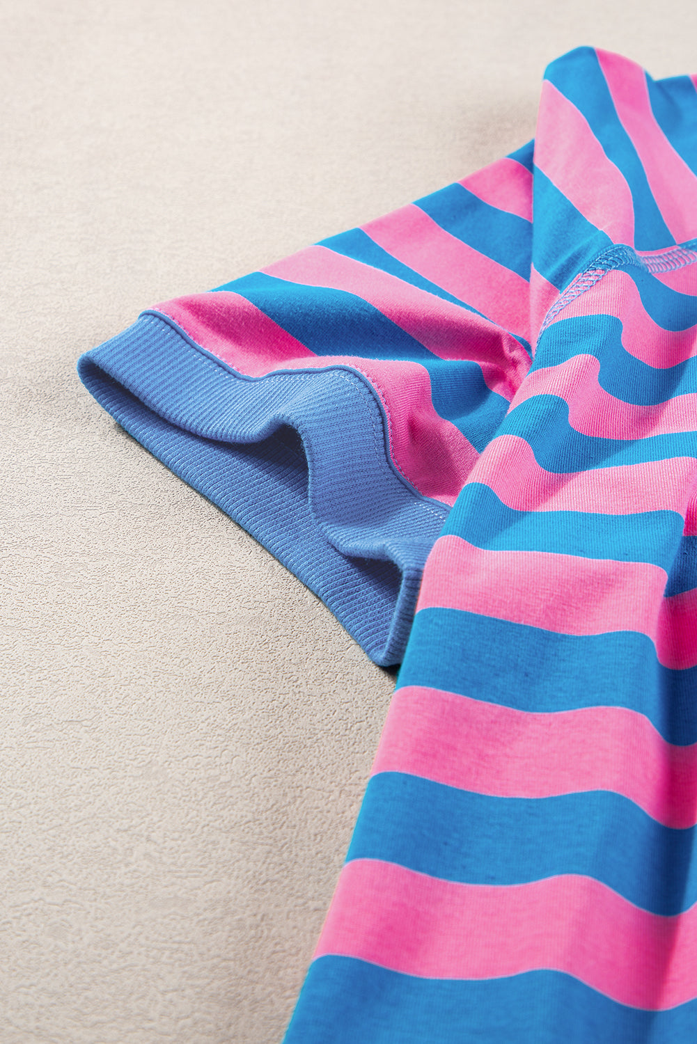 Pink Stripe Contrast Patchwork Oversized T Shirt - ThingsWeUseAndLove 