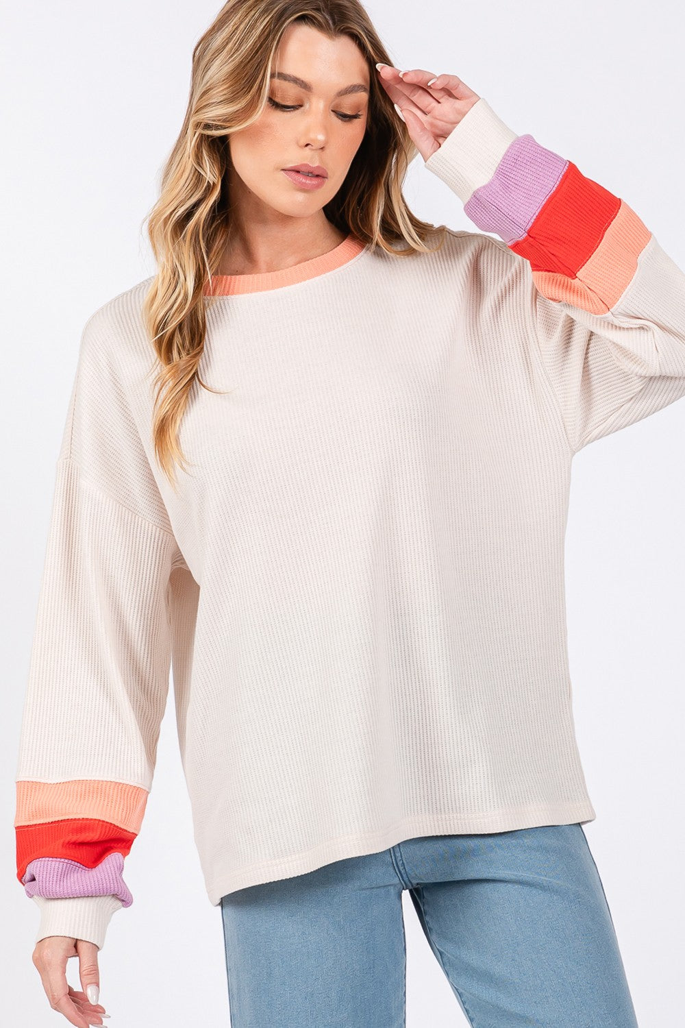 Color Block Waffle Knit T-Shirt - ThingsWeUseAndLove 