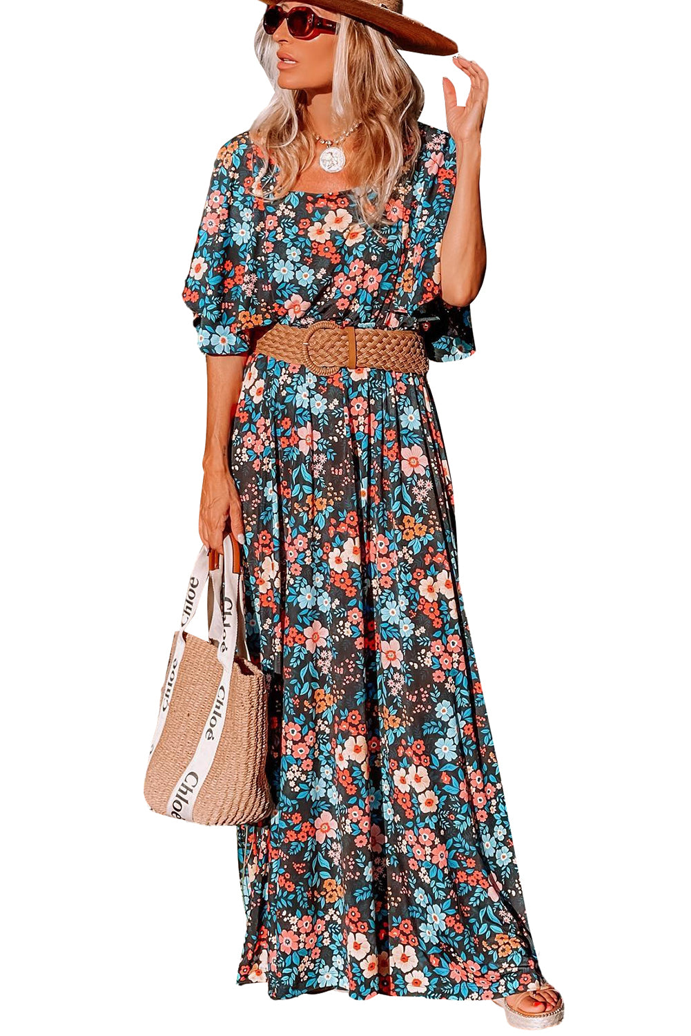 Boho Floral Print Knotted Backless Maxi Dress - ThingsWeUseAndLove 