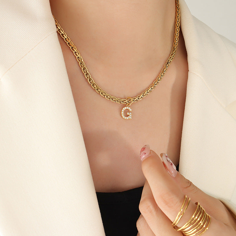 Brass Inlaid Zircon Letter Pendant Necklace - ThingsWeUseAndLove Style-G-One-Size