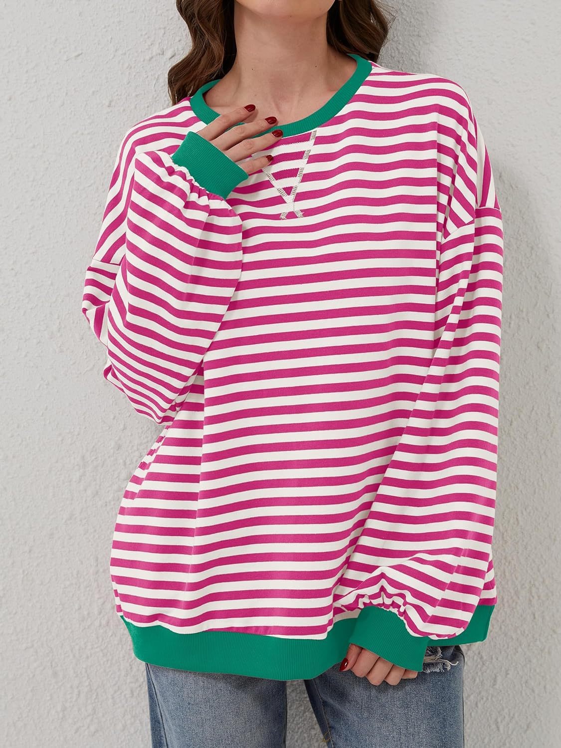 Aviana Contrast Striped Long Sleeve Sweatshirt - ThingsWeUseAndLove 