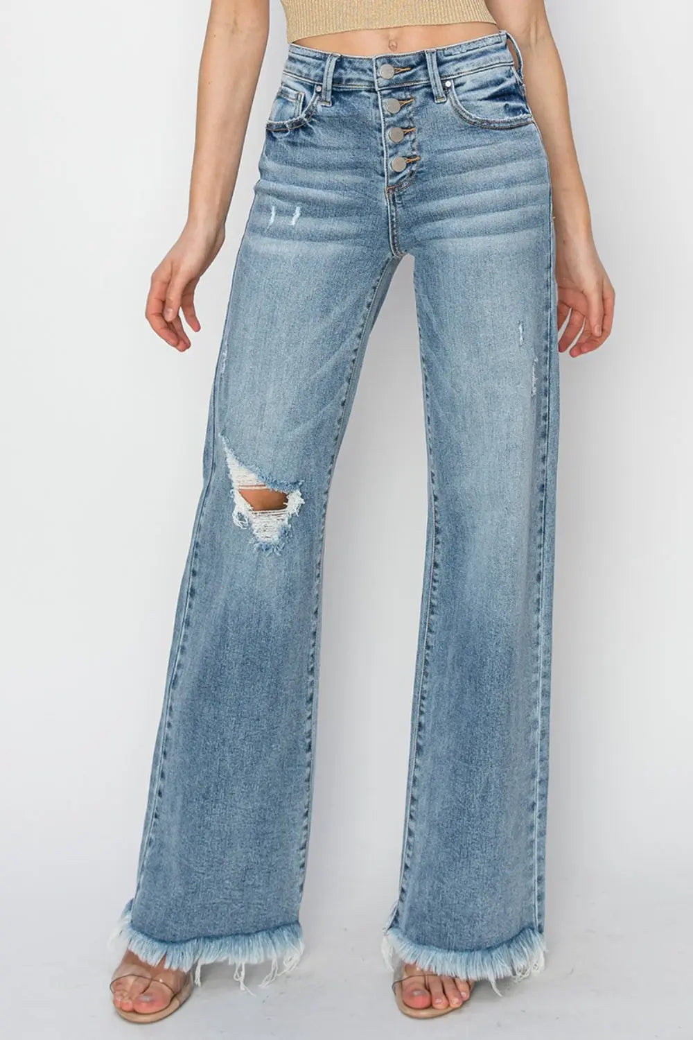 Odessa Mid Rise Button Fly Wide Leg Jeans - ThingsWeUseAndLove 