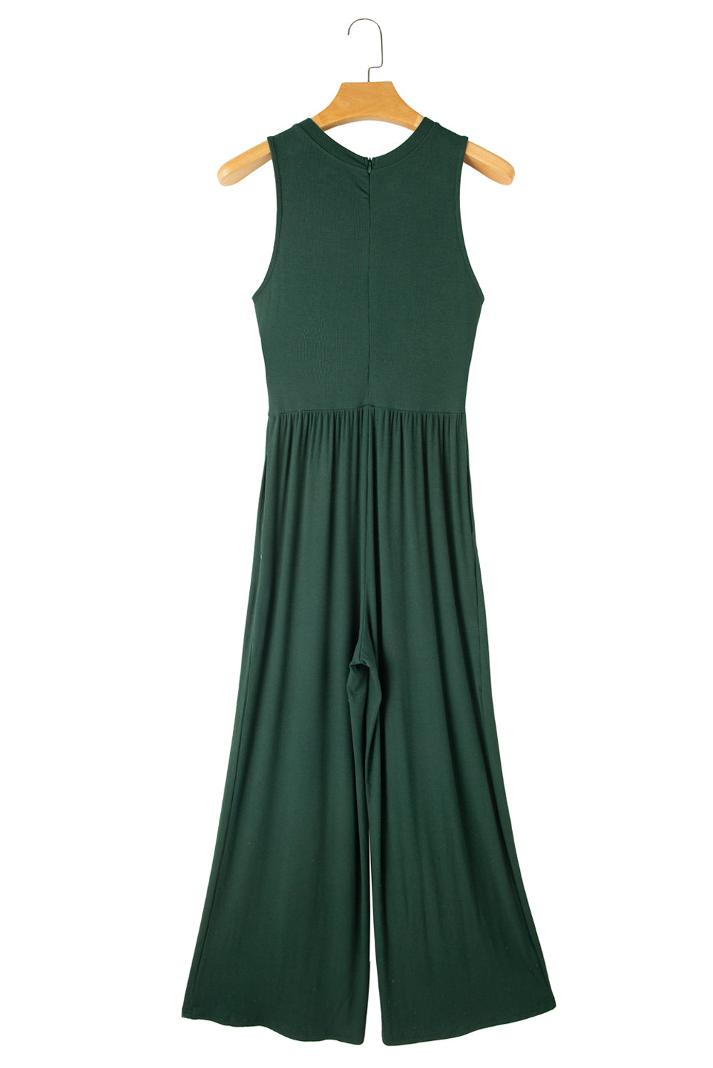 Blackish Green Sleeveless High Waist Wide Leg Jumpsuit - ThingsWeUseAndLove 