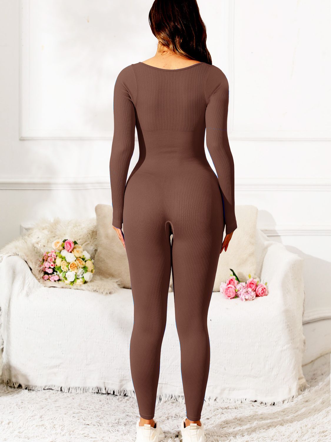 Fit & Fab Scoop Neck Long Sleeve Active Jumpsuit - ThingsWeUseAndLove 