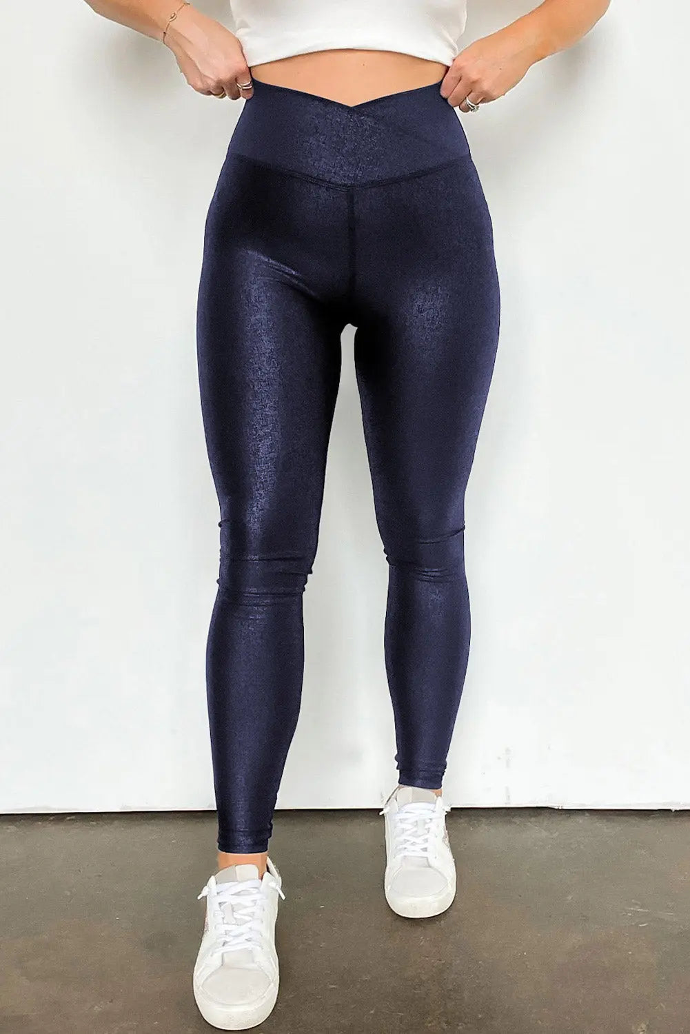 Larisa Solid High Waist Leggings - ThingsWeUseAndLove Dark-Blue-XL