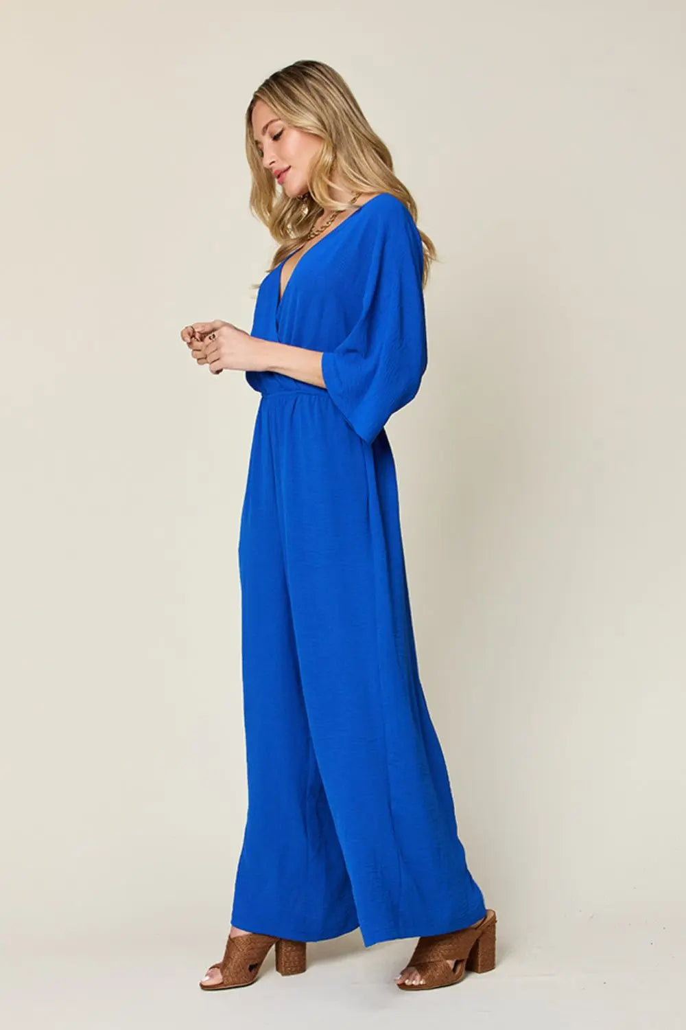 Size Inclusive Surplice Wide Leg Jumpsuit with Pockets - ThingsWeUseAndLove 