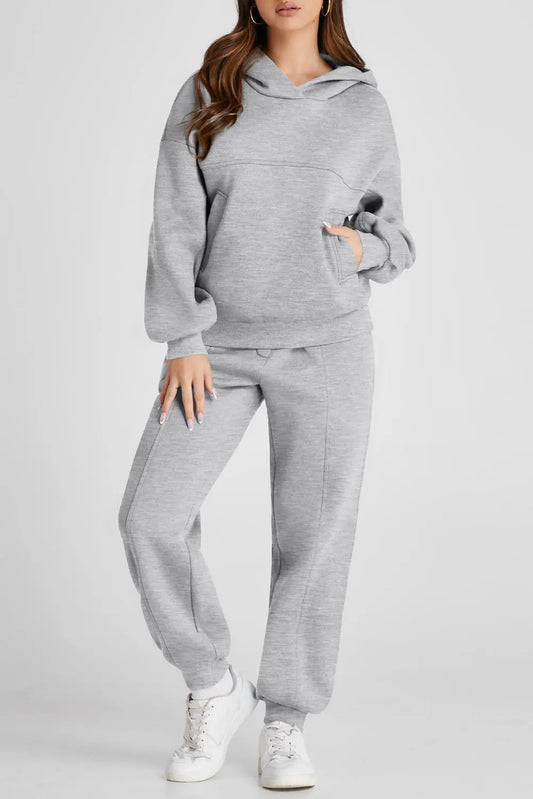 Nat Dropped Shoulder Long Sleeve Hoodie and Pants Active Set - ThingsWeUseAndLove Gray-2XL