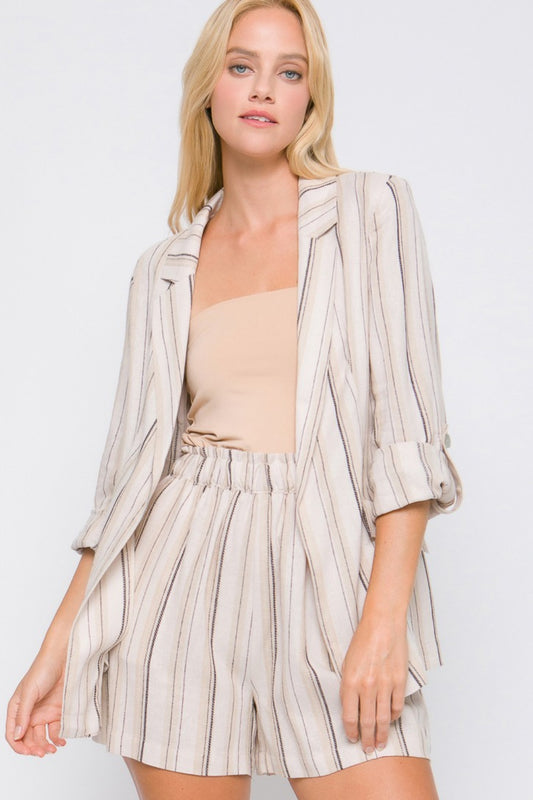 Love Tree Linen Woven Striped Blazer - ThingsWeUseAndLove Mocha-L