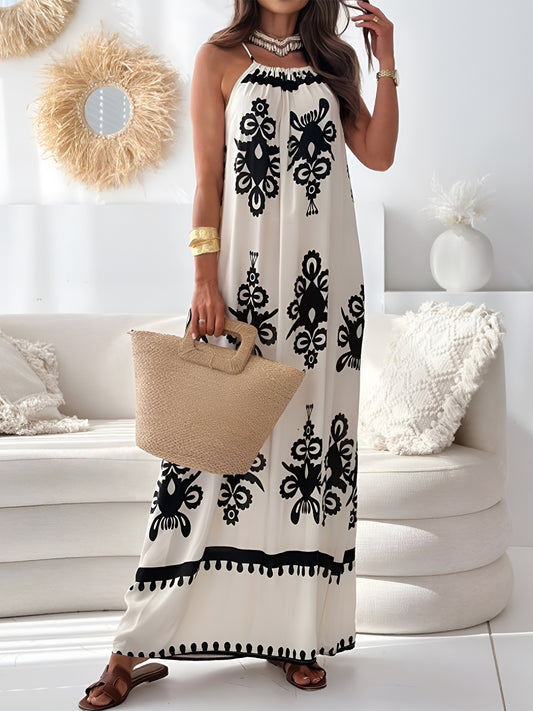 Printed Spaghetti Strap Sleeveless Maxi Dress - ThingsWeUseAndLove Dust-Storm-2XL