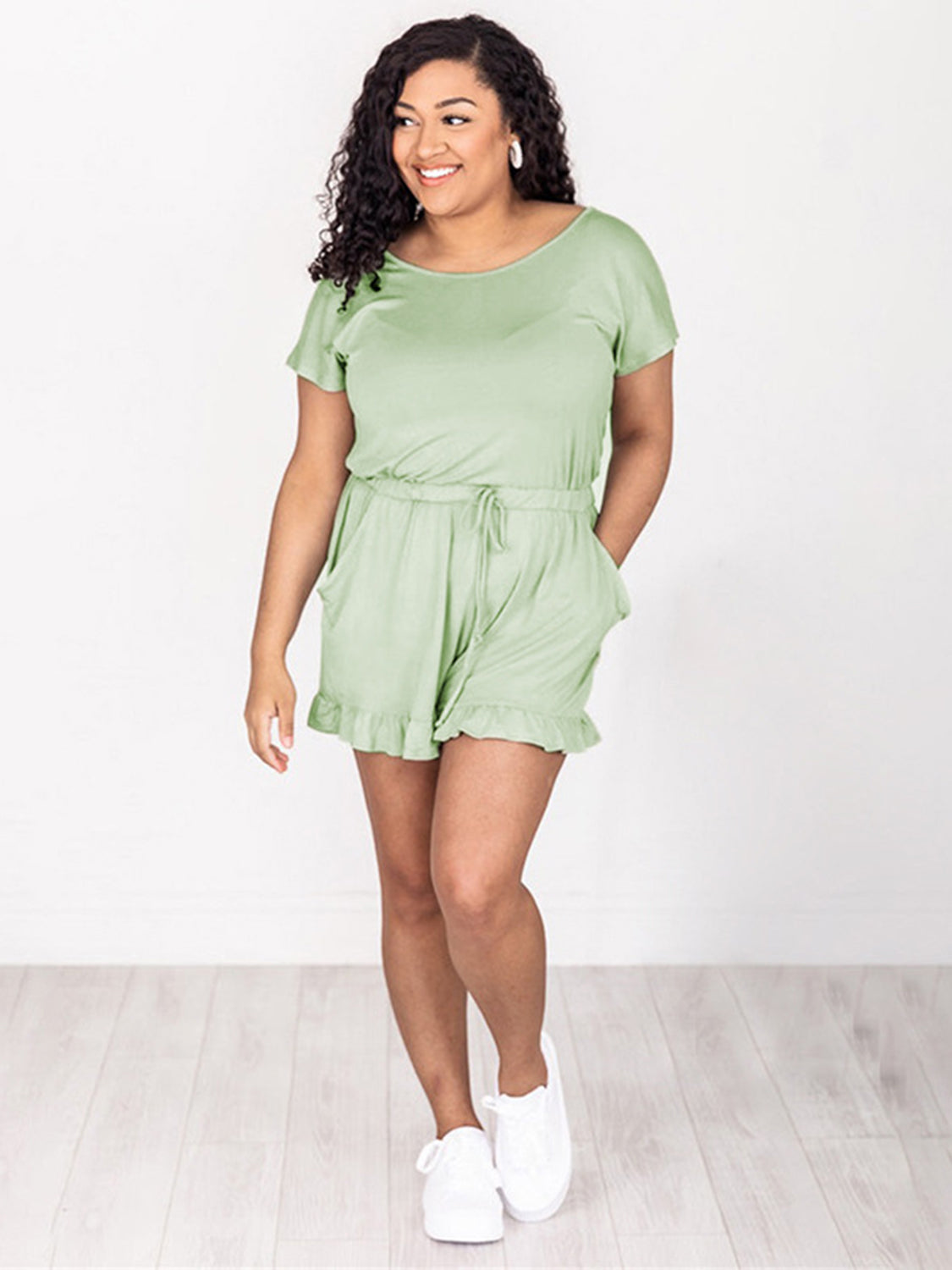 Ruffled Boat Neck Short Sleeve Romper - ThingsWeUseAndLove 
