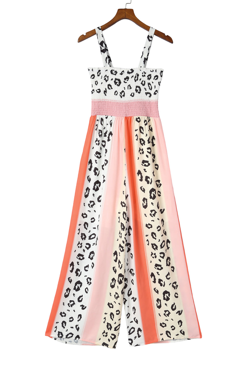 Pink Leopard Color Block Patchwork Strap Jumpsuit - ThingsWeUseAndLove 