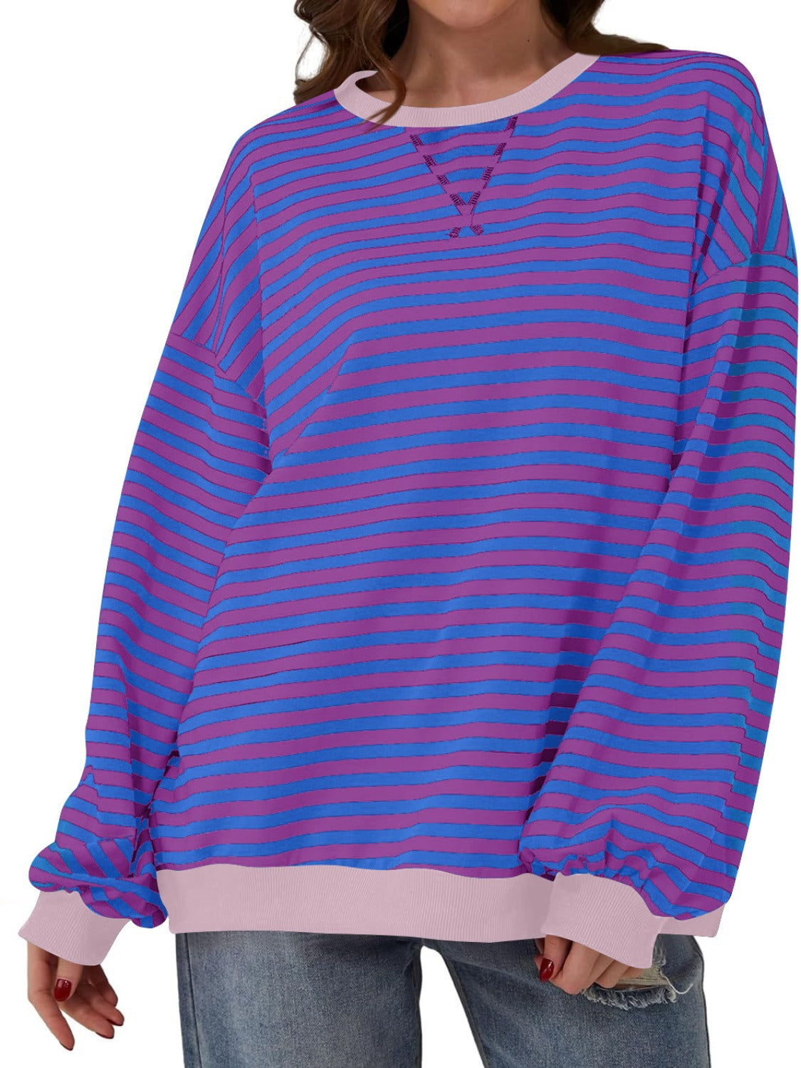 Aviana Contrast Striped Long Sleeve Sweatshirt - ThingsWeUseAndLove 