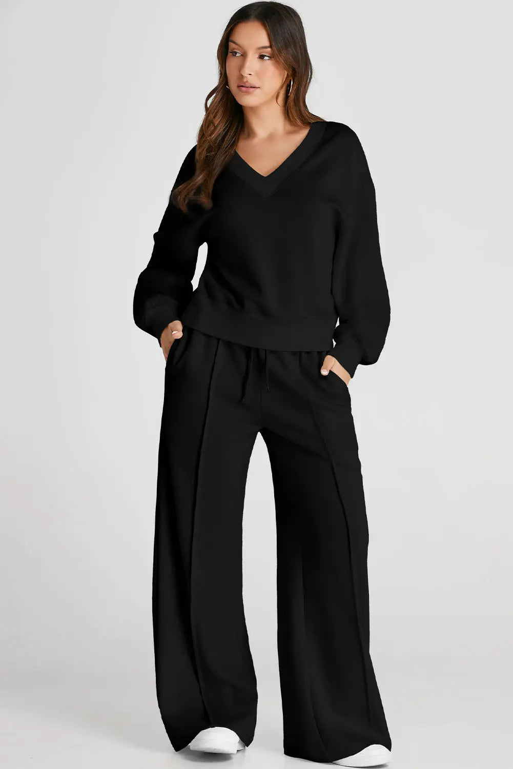 V-Neck Long Sleeve Top and Pants Active Set - ThingsWeUseAndLove 