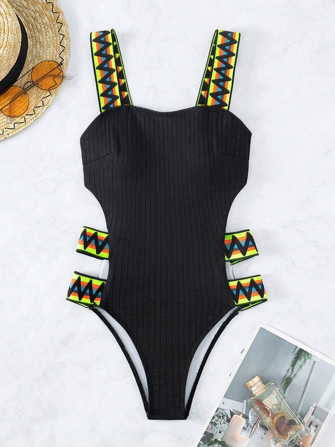 Cutout Wide Strap One-Piece Swimwear - ThingsWeUseAndLove Black-XL