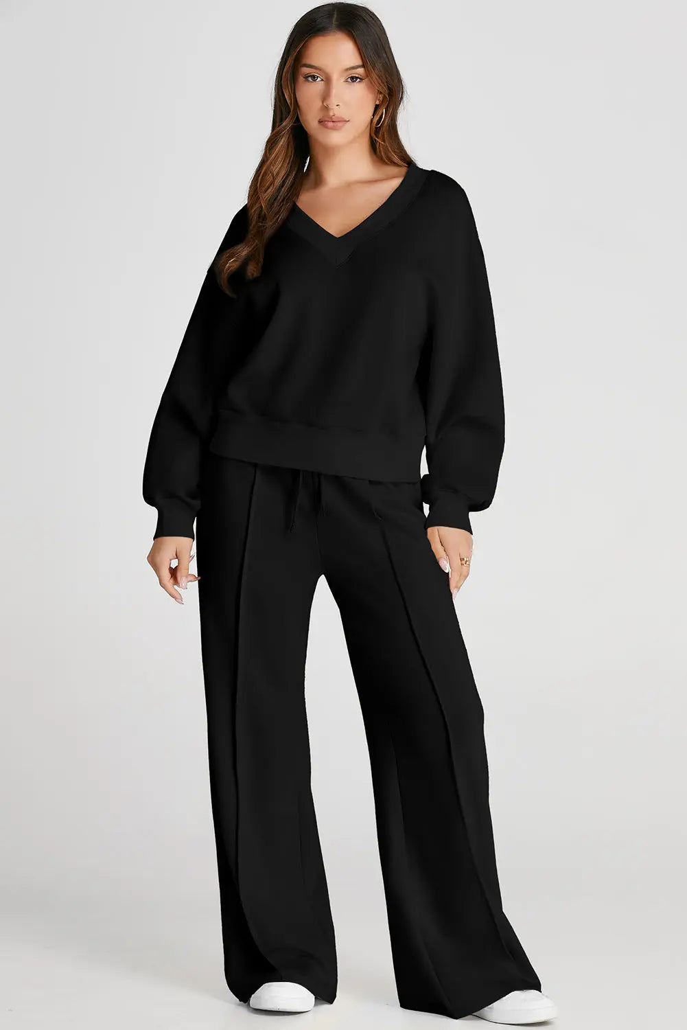 V-Neck Long Sleeve Top and Pants Active Set - ThingsWeUseAndLove 