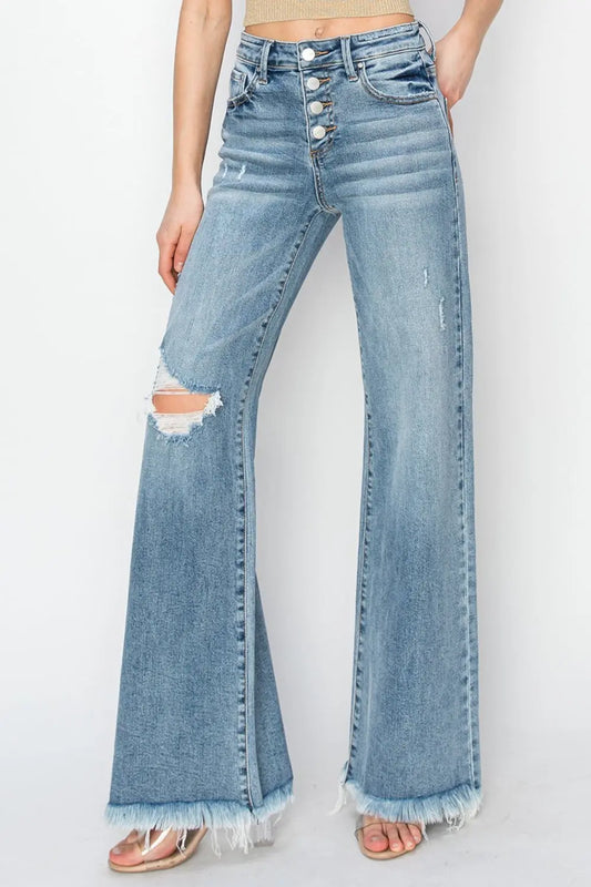 Odessa Mid Rise Button Fly Wide Leg Jeans - ThingsWeUseAndLove Medium-15