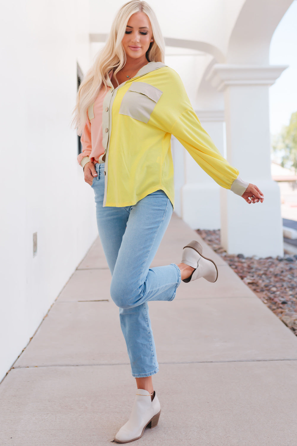 Cindy Contrast Long Sleeve Hooded Shirt - ThingsWeUseAndLove 