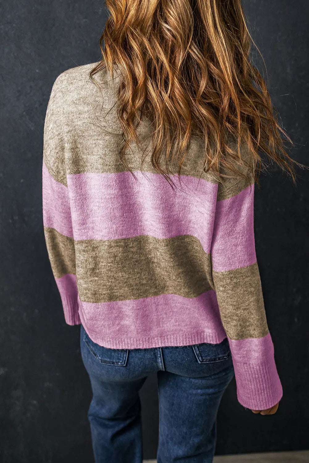 Dawn Color Block Round Neck Long Sleeve Sweater - ThingsWeUseAndLove 