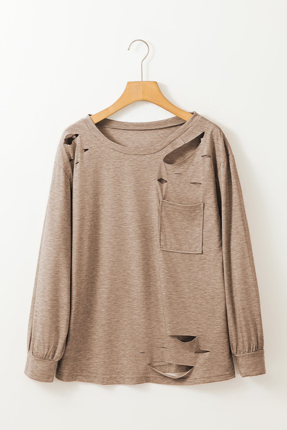 Distressed Pocket Long Sleeve Top - ThingsWeUseAndLove 