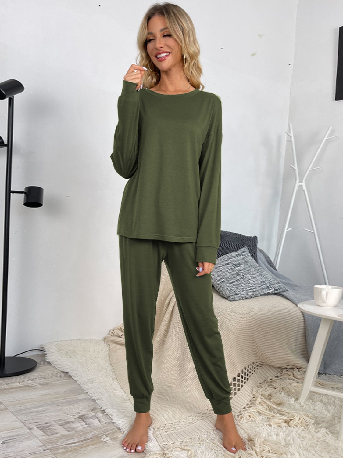 Zya Round Neck Top and Drawstring Pants Lounge Set - ThingsWeUseAndLove 