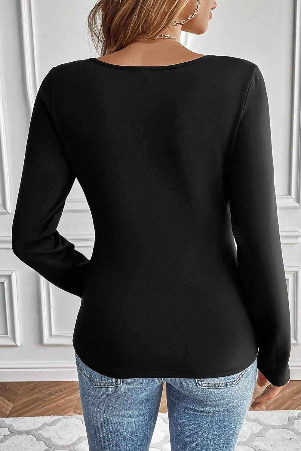 Black Scoop Neck Slim Fit Thermal Top - ThingsWeUseAndLove 