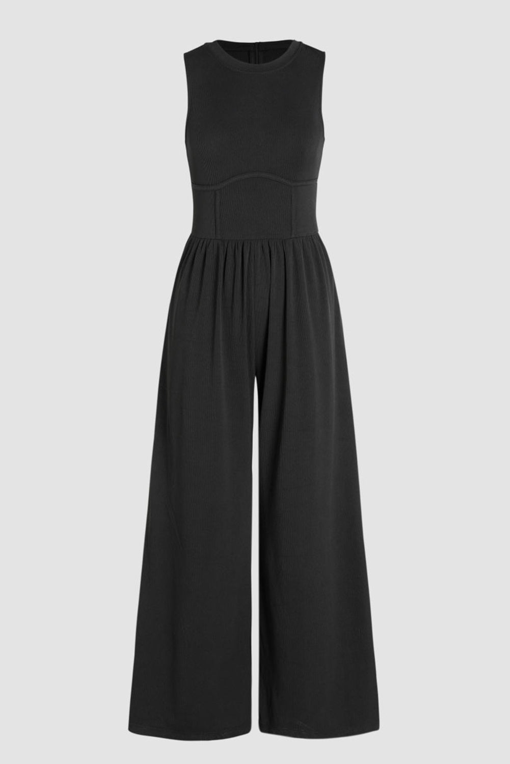 Blackish Green Sleeveless High Waist Wide Leg Jumpsuit - ThingsWeUseAndLove 