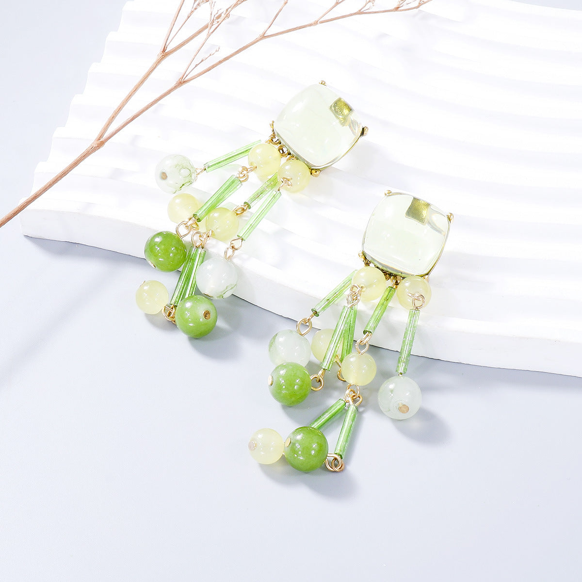 Acrylic Bead Dangle Earrings - ThingsWeUseAndLove Gum-Leaf-One-Size