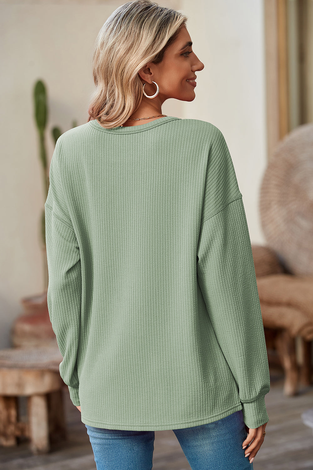 Ribbed Pocketed Long Sleeve Top - ThingsWeUseAndLove 