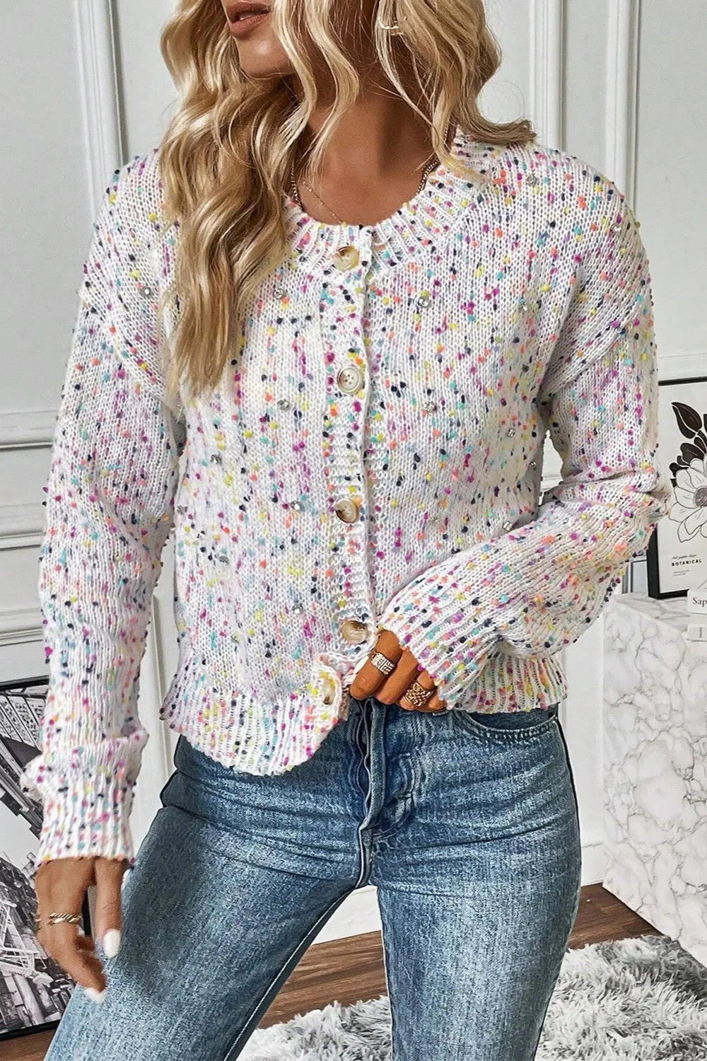 Long Sleeve Confetti Button Up Cardigan - ThingsWeUseAndLove 