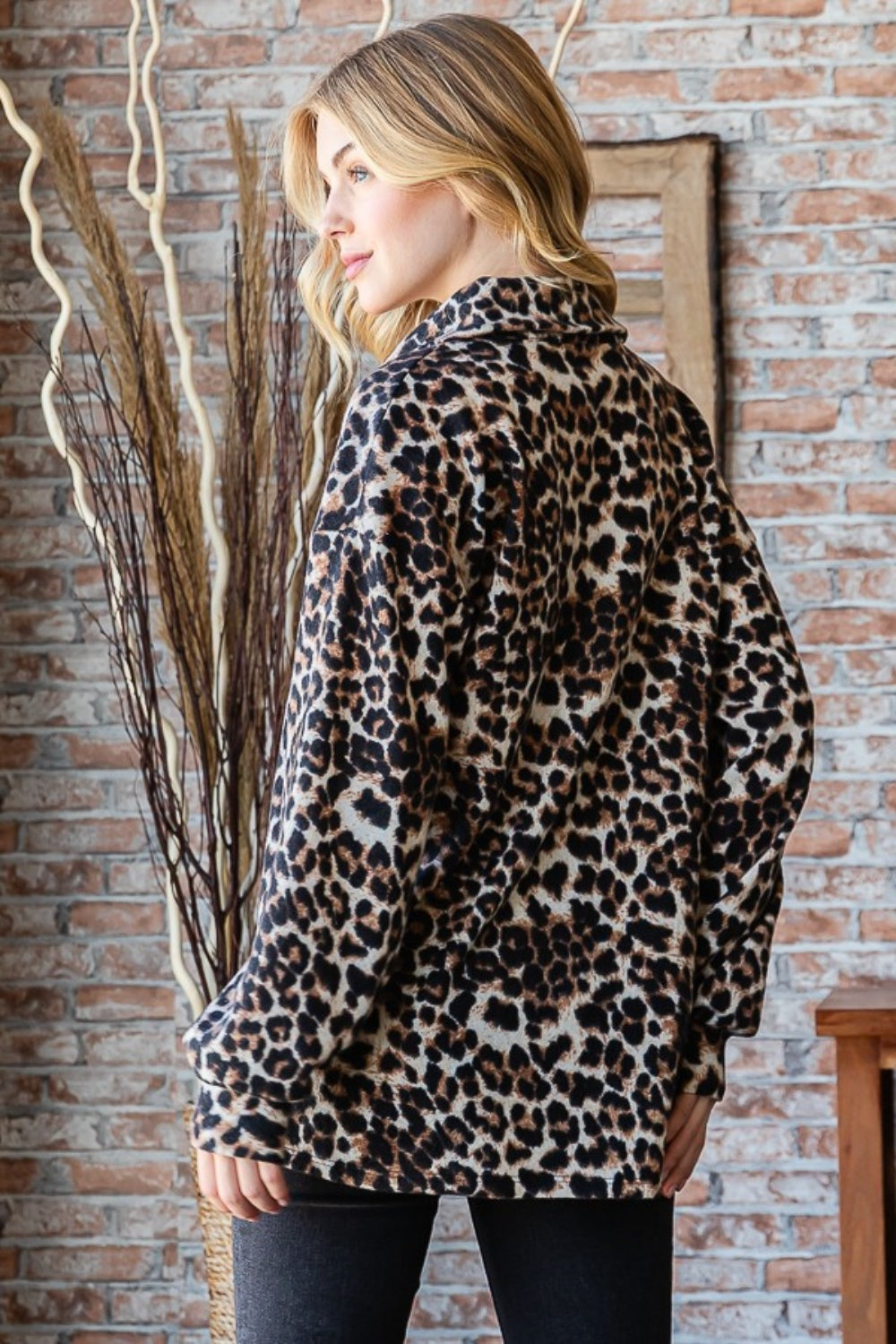 Leopard Johnny Collar Long Sleeve Top - ThingsWeUseAndLove 