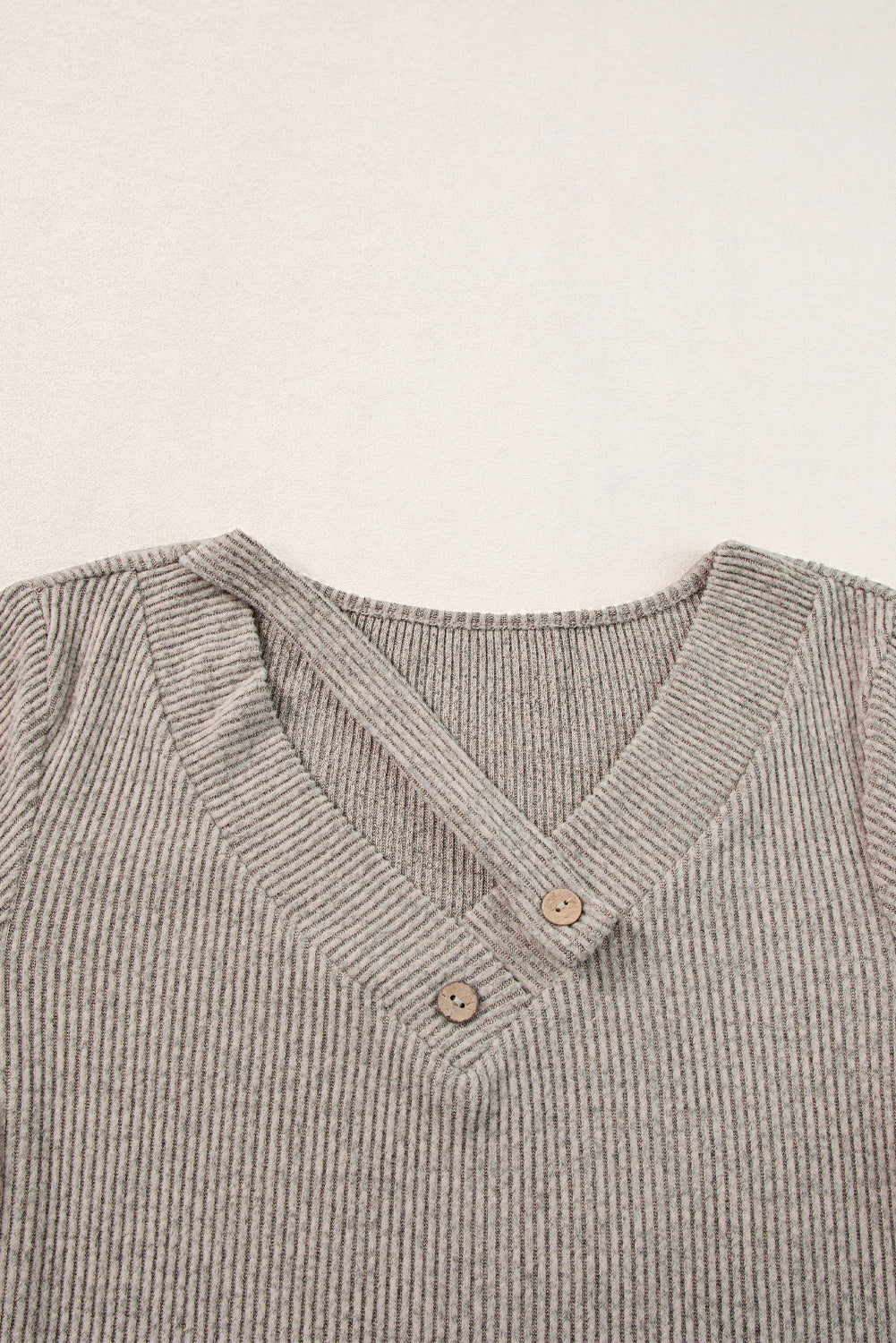 Button Strappy V Neck Plain Ribbed Tee - ThingsWeUseAndLove 